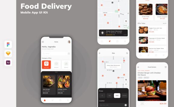 送餐移动应用 APP UI KIT (SKETCH,FIG,XD)