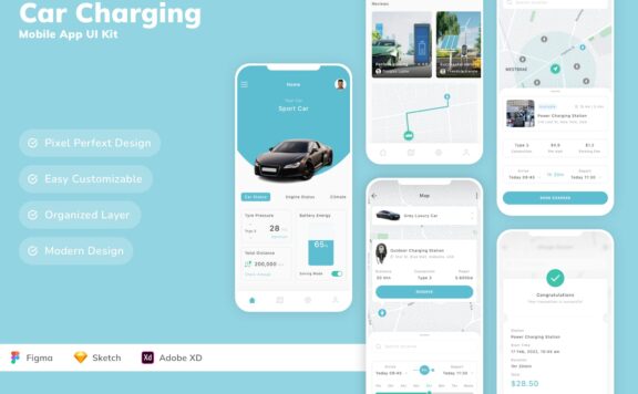 汽车充电移动应用 APP UI KIT (SKETCH,FIG,XD)