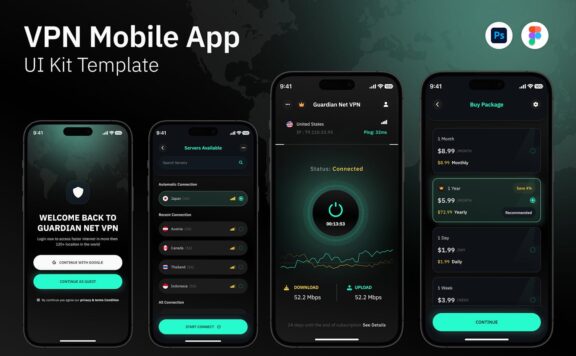 网络加速移动应用 App UI Kit (FIG,PSD)