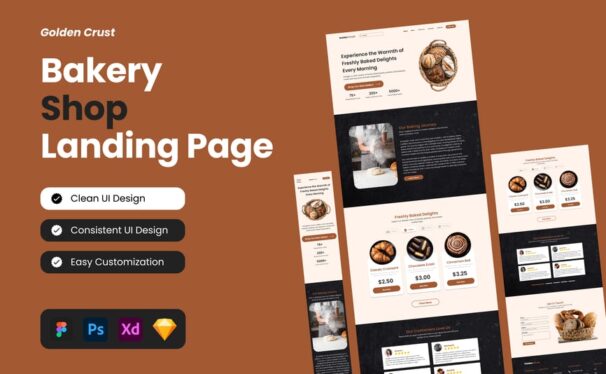 面包店着陆页面网页模版 (FIG,PSD,SKETCH,XD)