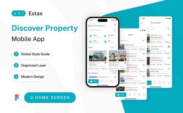 主屏幕房地产移动应用APP UI KIT (FIG)