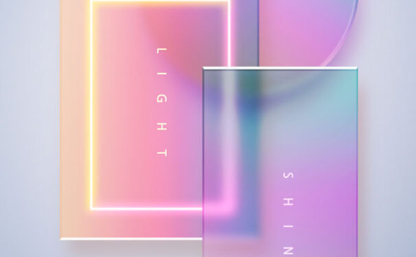 彩虹色半透明毛玻璃海报设计素材 (psd)