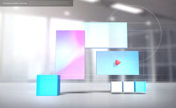 多尺寸屏幕流媒体服务海报设计模板 (psd)