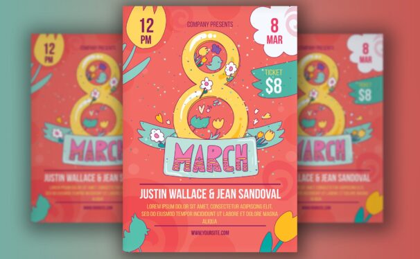 卡通风格的三八妇女节海报下载（PSD,Ai）