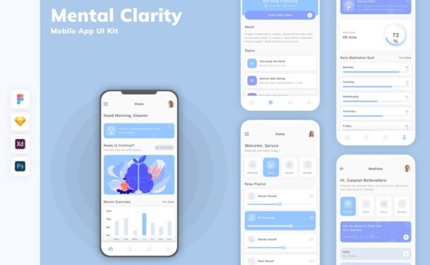 健康管理移动应用App UI Kit (SKETCH,FIG,XD,PSD)