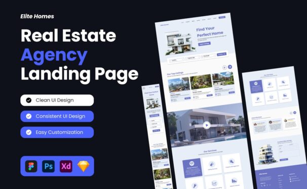 房地产代理着陆页网页模版 (FIG,PSD,SKETCH,XD)