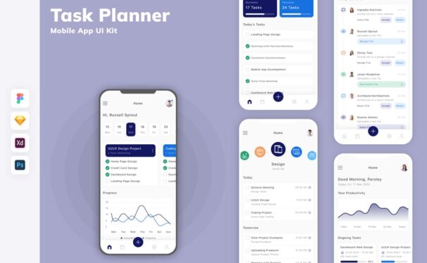 任务计划移动应用APP UI KIT (SKETCH,FIG,XD,PSD)
