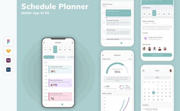 日程规划移动应用 APP UI KIT (SKETCH,FIG,XD,PSD)