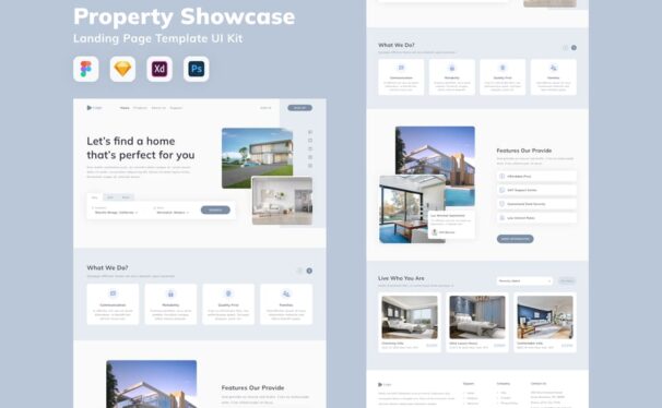 房产展示登陆页面模板 UI 套件 (SKETCH,FIG,XD,PSD)