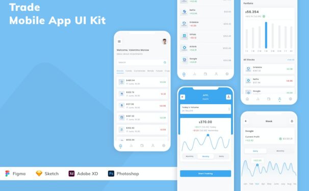 交易移动应用APP UI KIT (SKETCH,FIG,XD,PSD)