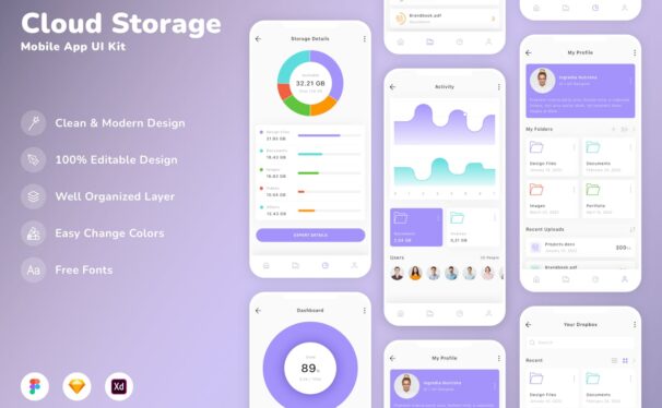 云存储移动应用APP UI KIT (SKETCH,FIG,XD)
