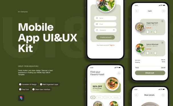 健康食品 – 移动应用 APP UI KIT (FIG)
