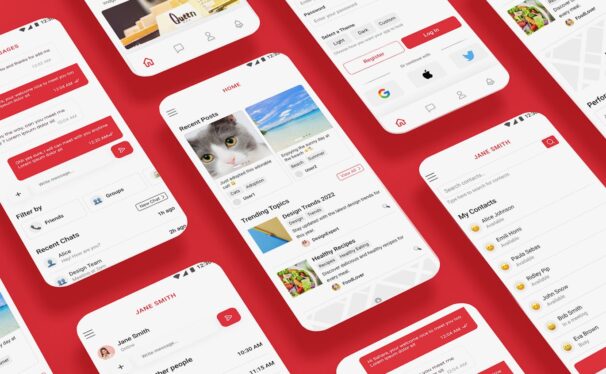 消息、社交媒体和聊天消息约会应用APP UI KIT (FIG,PSD,SKETCH,SVG,XD)