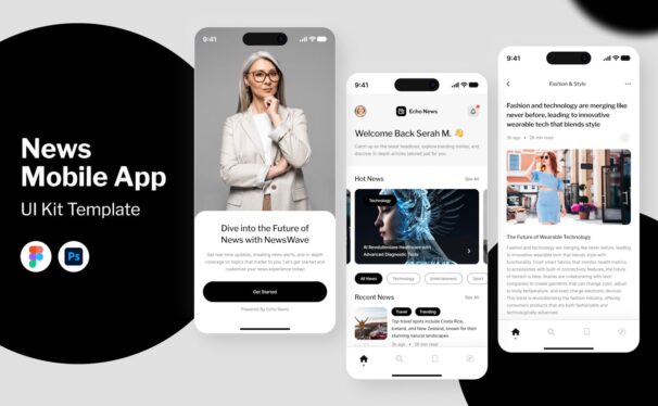 新闻移动应用 APP UI KIT (FIG,PSD)