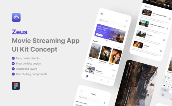 流媒体电影 UI 套件应用APP UI KIT (FIG)
