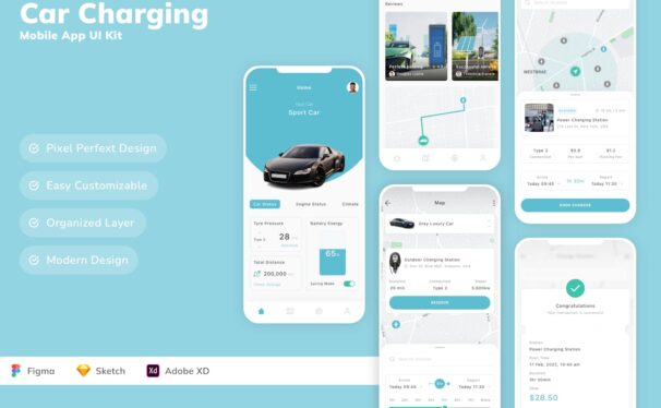 汽车充电移动应用 APP UI KIT (SKETCH,FIG,XD)