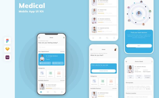 医疗移动应用APP UI KIT (SKETCH,FIG,XD)