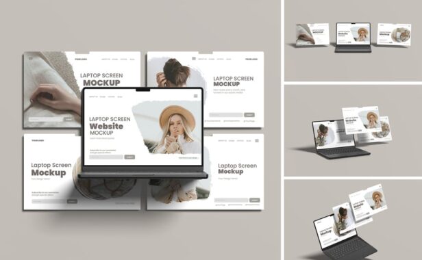 笔记本电脑屏幕网站/PPT设计样机 (PSD,PDF)
