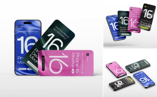 iPhone 16 Pro 手机模型集样机 (PSD)