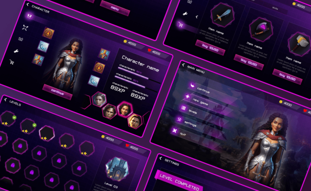 带 HUD 的未来幻想游戏 UI 套件 (PSD,PNG)