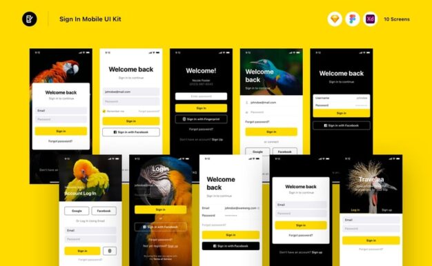 登录移动 UI 工具包 (SKETCH,FIG,XD)