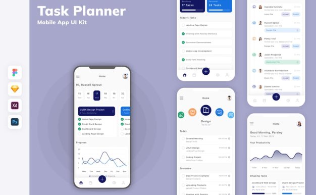 任务计划移动应用APP UI KIT (SKETCH,FIG,XD,PSD)
