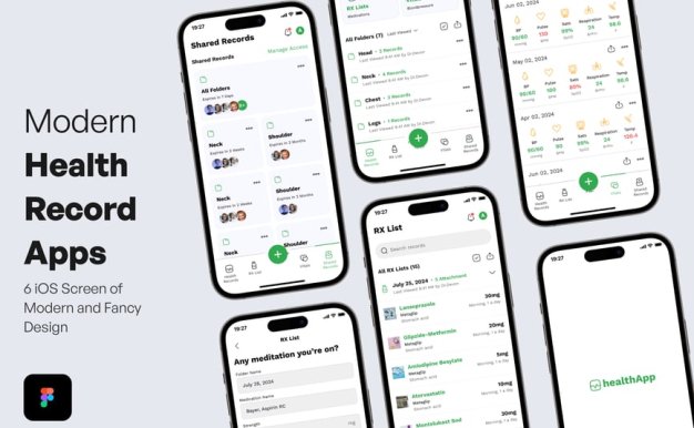 现代健康记录应用APP UI KIT (FIG)