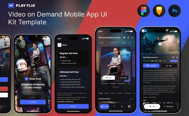 电视电影视频点播移动应用APP UI KIT (FIG,PSD,SKETCH)