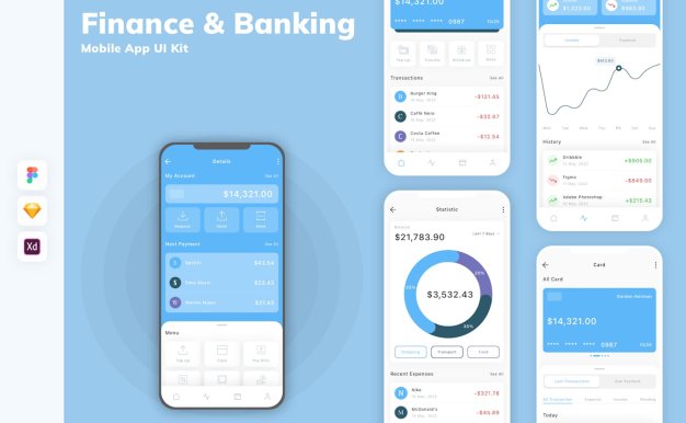 金融与银行移动应用APP UI KIT (SKETCH,FIG,XD)