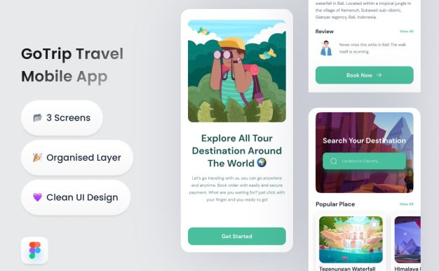GoTrip旅游手机应用APP UI KIT (FIG)
