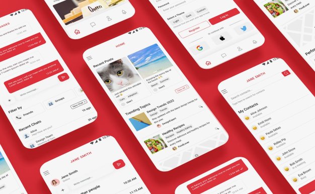 消息、社交媒体和聊天消息约会应用APP UI KIT (FIG,PSD,SKETCH,SVG,XD)