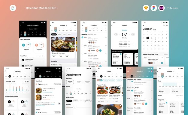 日历移动  APP UI KIT (SKETCH,FIG,XD)
