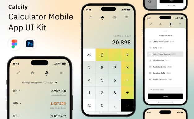 计算器移动应用 APP UI KIT (FIG,PSD,SKETCH)