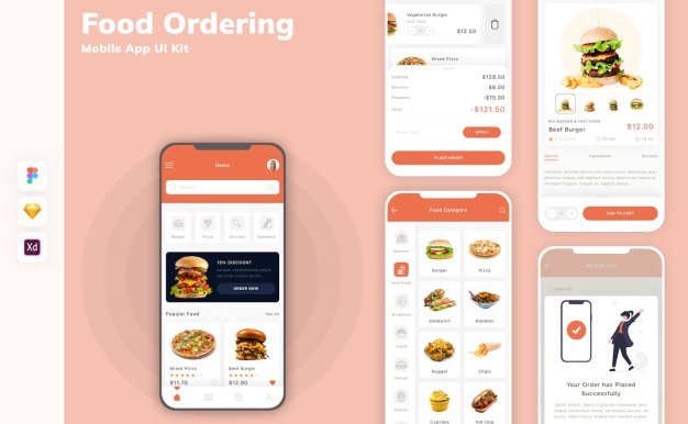 订餐移动应用  APP UI KIT (SKETCH,FIG,XD)