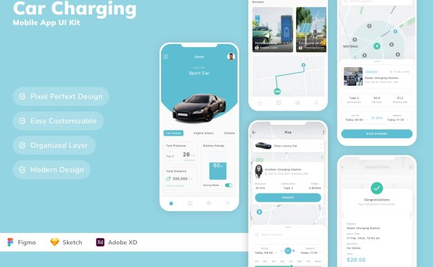 汽车充电移动应用 APP UI KIT (SKETCH,FIG,XD)