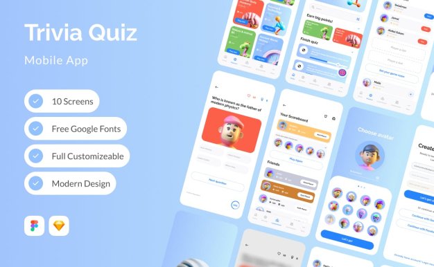 问答测验移动应用APP UI KIT (FIG,SKETCH)