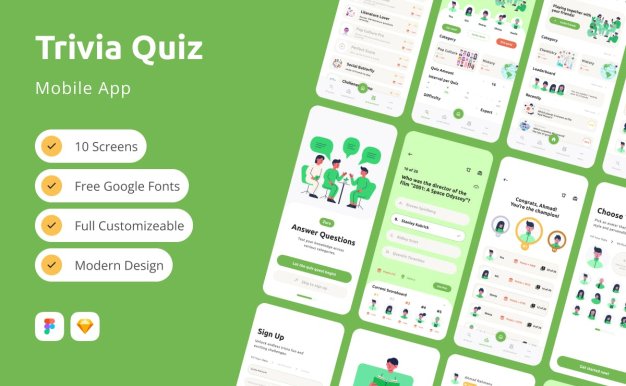 问答测验移动应用APP UI KIT (FIG,SKETCH)