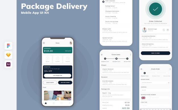 包裹递送移动应用  App UI Kit (SKETCH,FIG,XD)