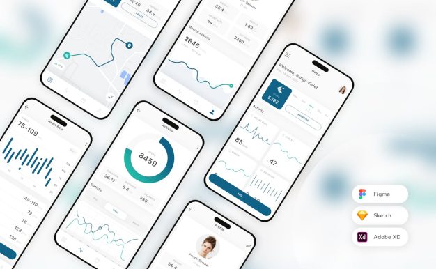 健康追踪移动应用  App UI Kit (SKETCH,FIG,XD)