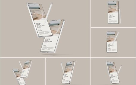 用手写笔模型的电话手机样机 (PSD)