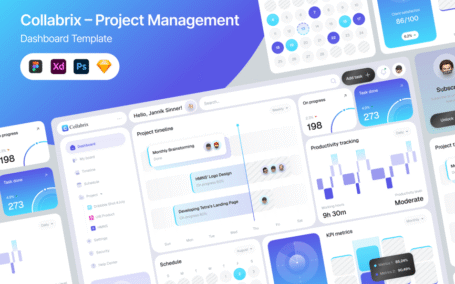 协作 – 项目经理仪表板网页UI (FIG,PSD,SKETCH,XD)