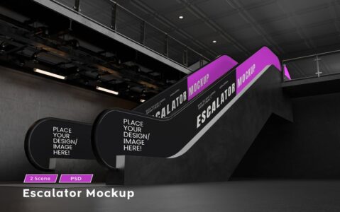 双向自动扶梯广告模型样机 (PSD)