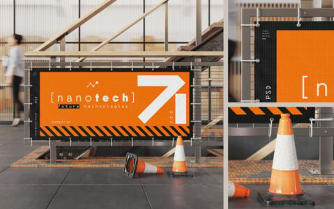 广告栅栏横幅模型样机 (PSD)