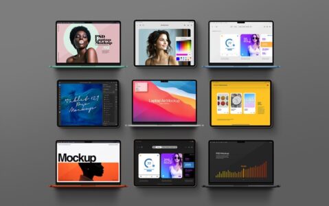 笔记本电脑和平板电脑模型集样机 (PSD)