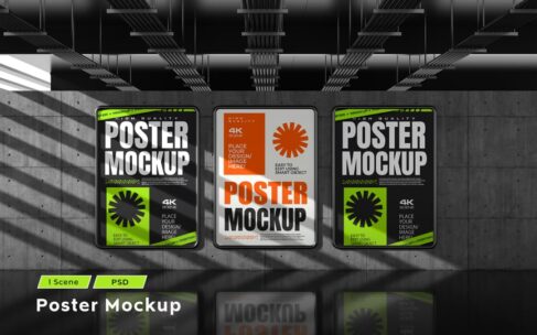 室内海报墙模型样机 (PSD)