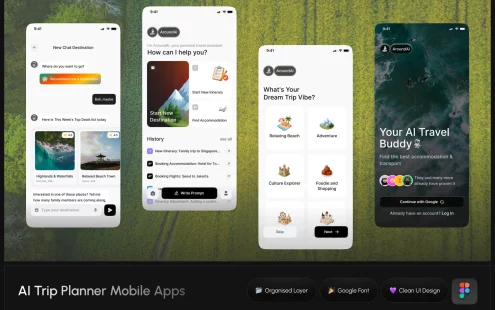 AI旅行计划移动应用APP UI KIT (fig)