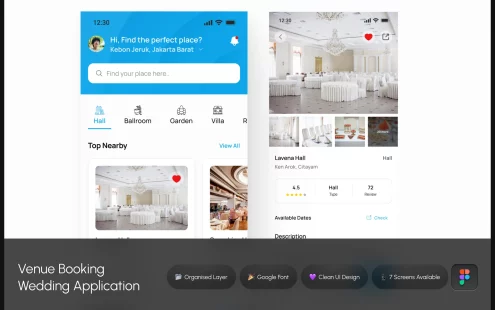 场地预订婚礼 – 移动应用APP UI KIT (FIG)