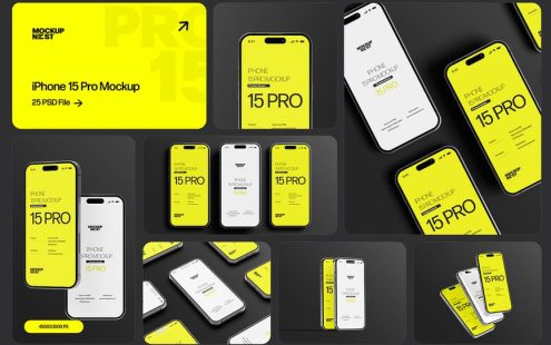 iPhone 15 Pro手机模型集样机 (PSD)