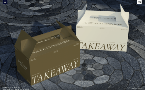 外卖食品包装盒模型样机 (PSD,PDF)