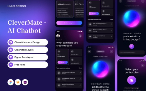 AI聊天机器人移动应用APP UI KIT (FIG,SKETCH,XD)